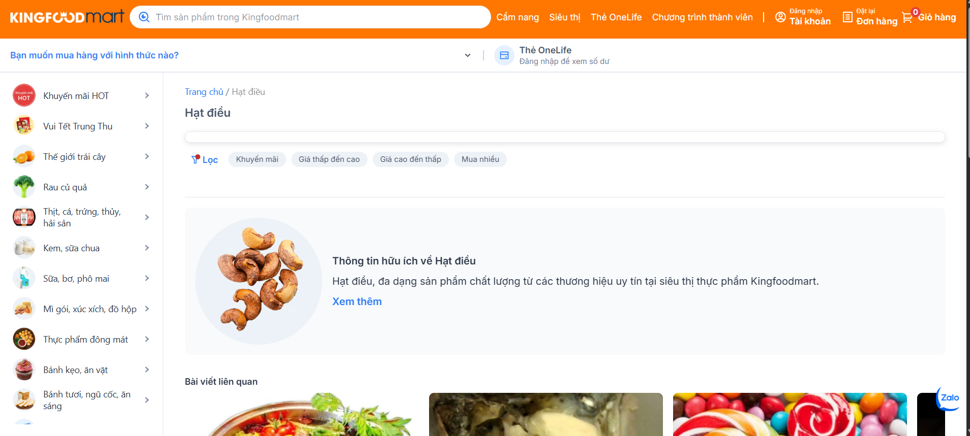 Giao diện website Website bán hạt điều, thực phẩm